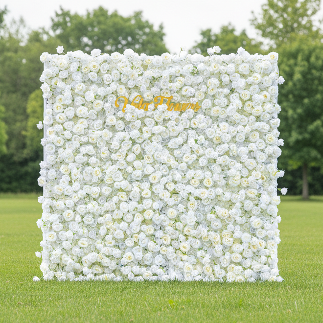 5D White Rose Roll-Up Flower Wall Backdrop for Wedding & Party Celebration Decor VF-435