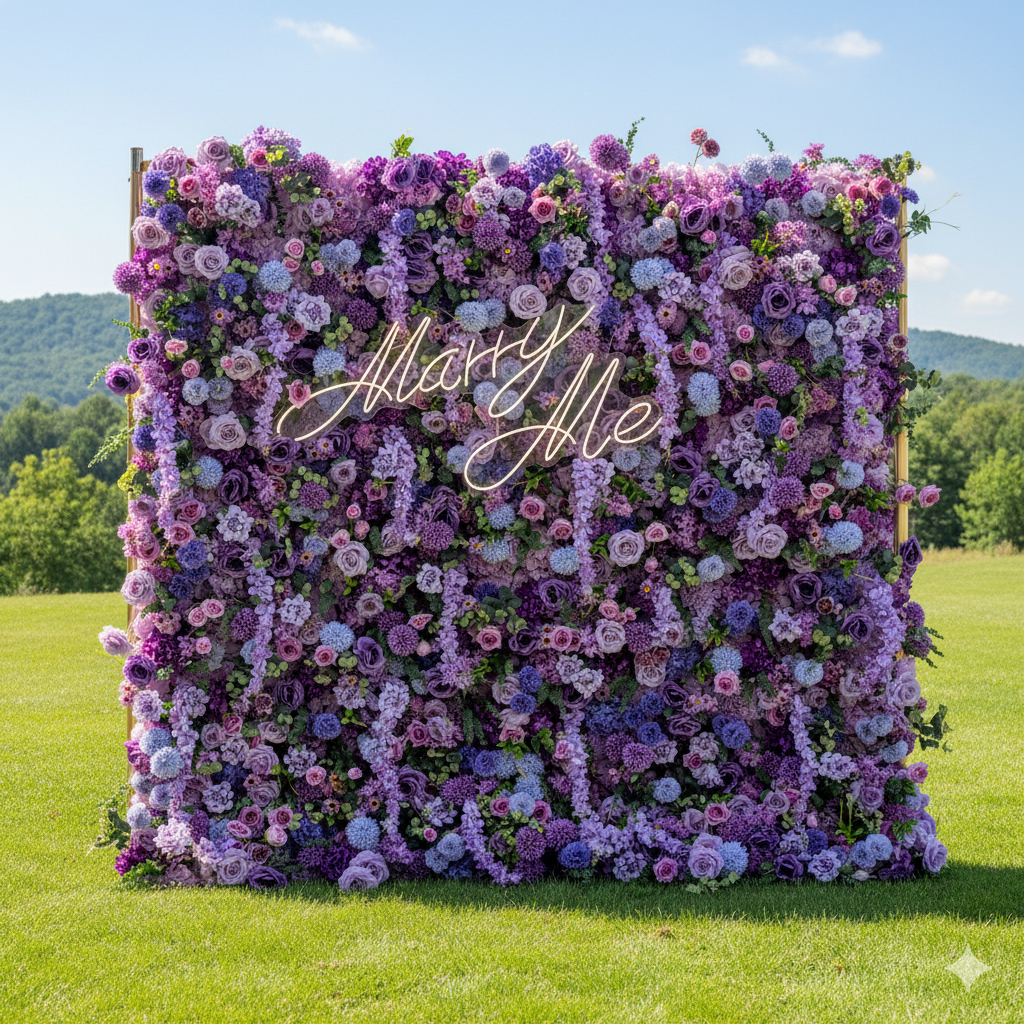 Lavender Purple Theme 5D Roll Up Artificial Flower Wall Wedding Decor Backdrop VF-490
