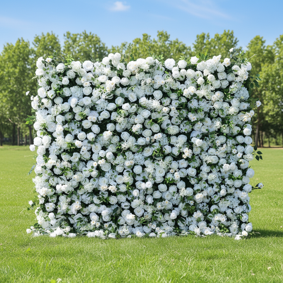 ValarFlower Pure White & Lush Green Floral Extravaganza Wall: A Serene, Elegant Masterpiece for Timeless Celebrations VF-612