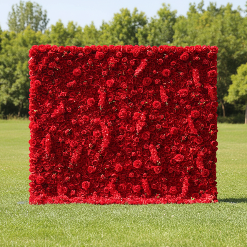 Valar Flowers Roll Up Fabric Artificial Vivid Red Flower Wall Wedding Backdrop, Floral Party Decor, Event Photography-VF-050