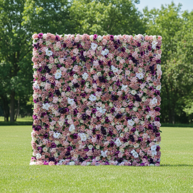 Valar Flowers Roll Up Fabric Artificial Mix Rose Red and Dark Purple Flower Wall Wedding Backdrop, Floral Party Decor, Event Photography-VF-046