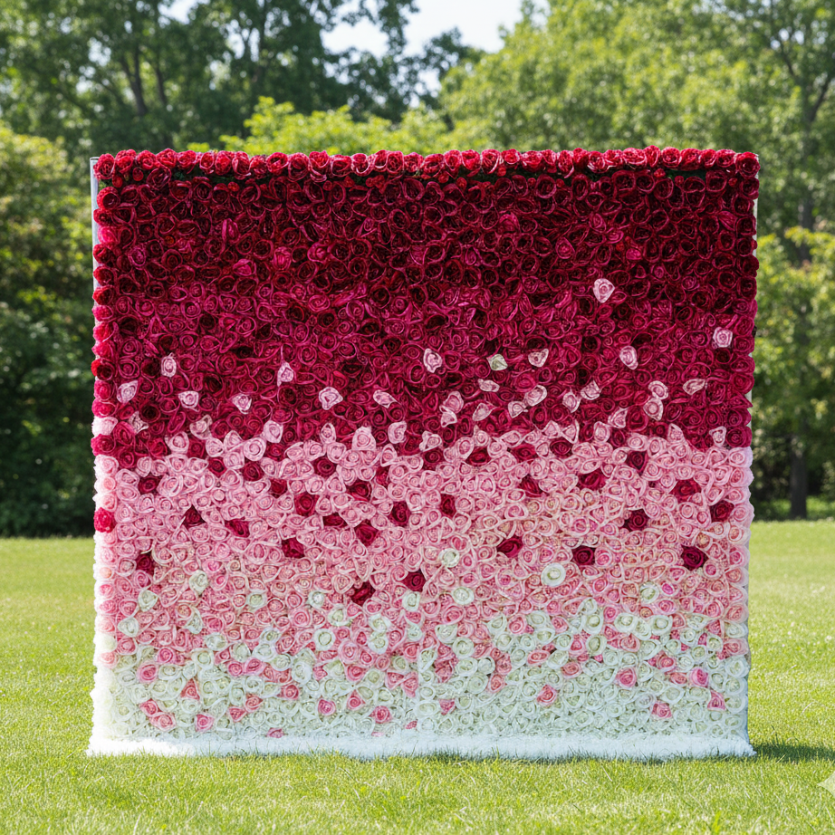 Valar Flowers Roll Up Fabric Artificial Gradient Wine to White Flower Wall Wedding Backdrop, Floral Party Decor, Event Photography-VF-014