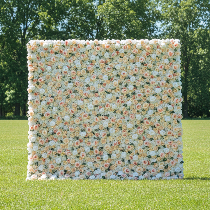 White & Rose Fog Artificial Flower Wall Backdrop - Fabric Floral Decor for Events, Photography VF-009