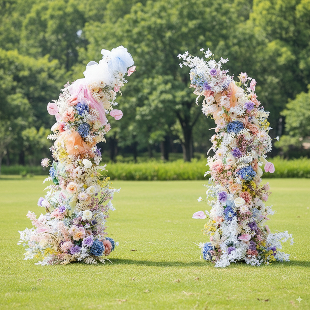 Arche florale élégante en forme de lune pour cérémonie de mariage - Arche de fleurs artificielles pour mariages, événements et occasions spéciales