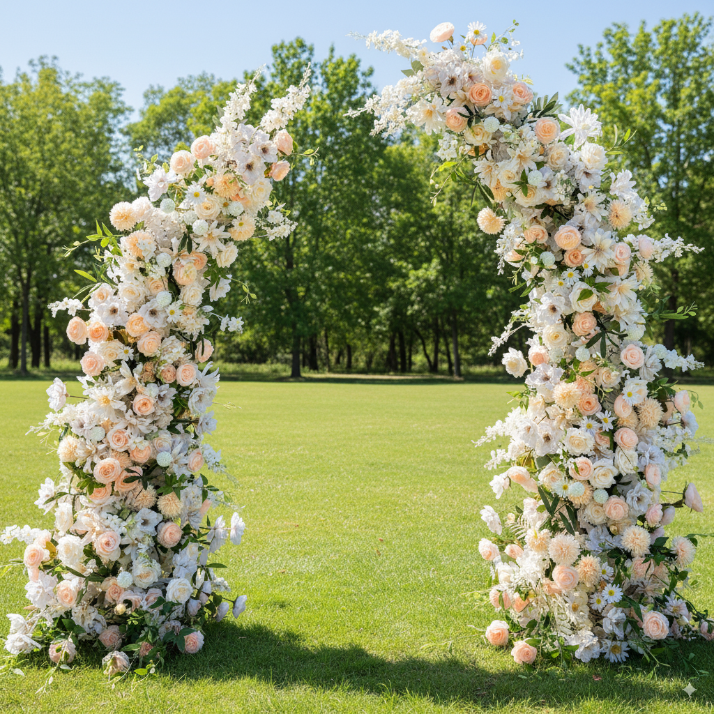 Arche florale élégante en forme de lune pour cérémonie de mariage - Arche de fleurs artificielles pour mariages, événements et occasions spéciales