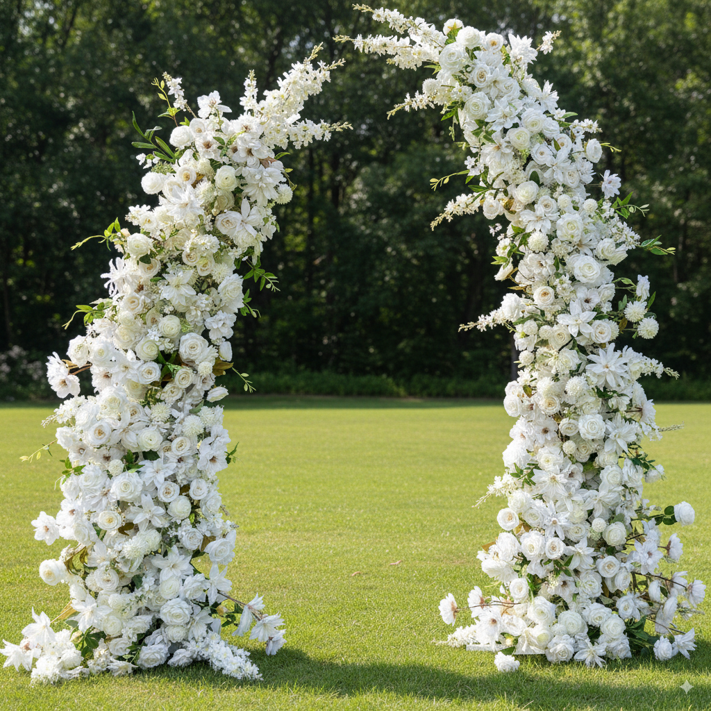 Arche florale élégante en forme de lune pour cérémonie de mariage - Arche de fleurs artificielles pour mariages, événements et occasions spéciales
