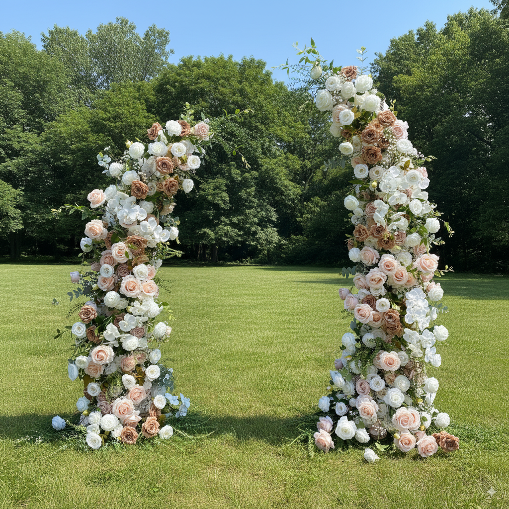 Arche florale élégante en forme de lune pour cérémonie de mariage - Arche de fleurs artificielles pour mariages, événements et occasions spéciales