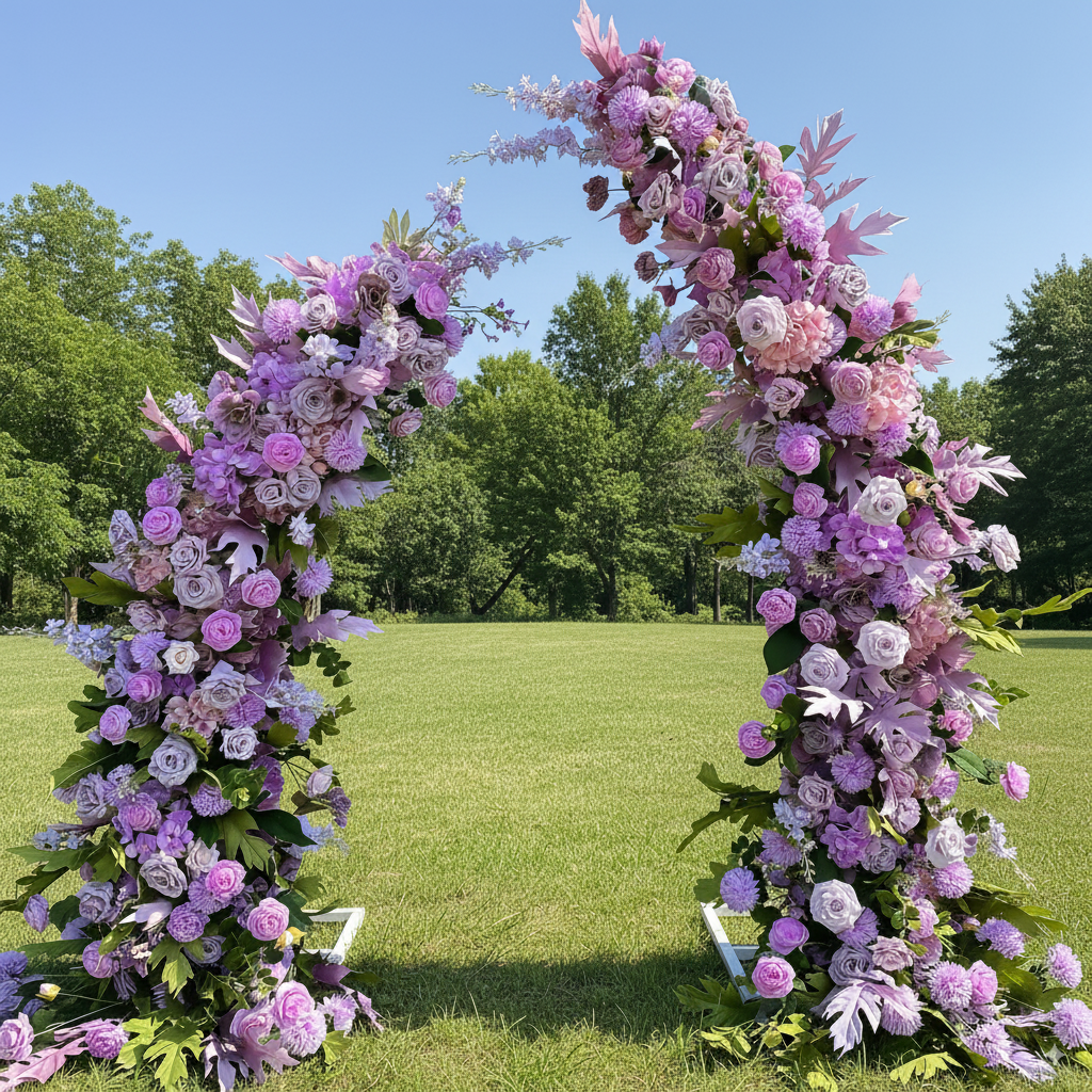 Arche florale élégante en forme de lune pour cérémonie de mariage - Arche de fleurs artificielles pour mariages, événements et occasions spéciales
