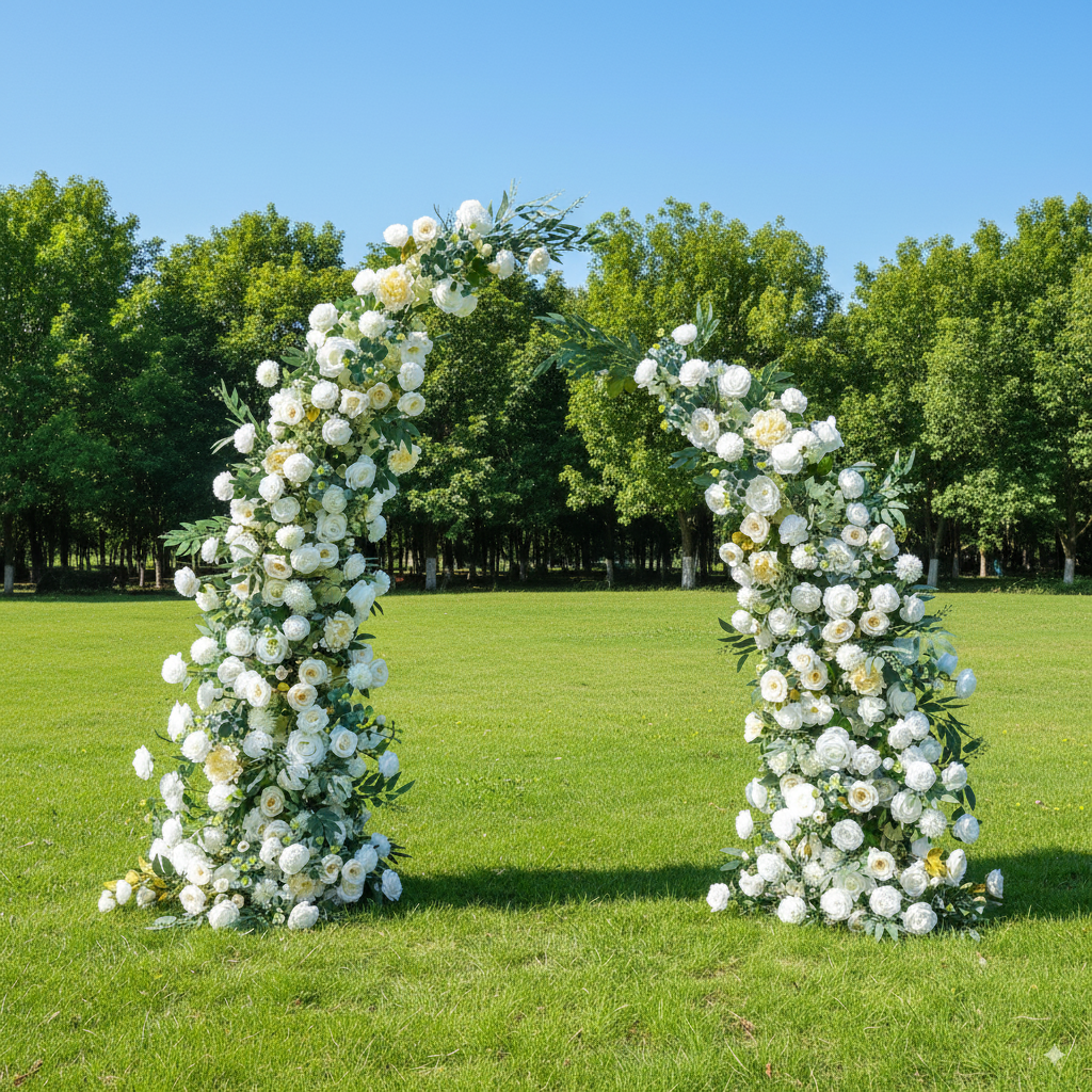 Arche florale élégante en forme de lune pour cérémonie de mariage - Arche de fleurs artificielles pour mariages, événements et occasions spéciales
