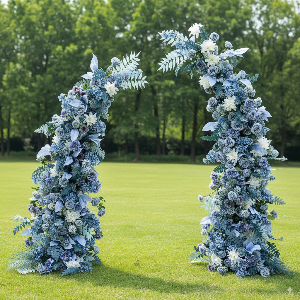 Arche florale élégante en forme de lune pour cérémonie de mariage - Arche de fleurs artificielles pour mariages, événements et occasions spéciales