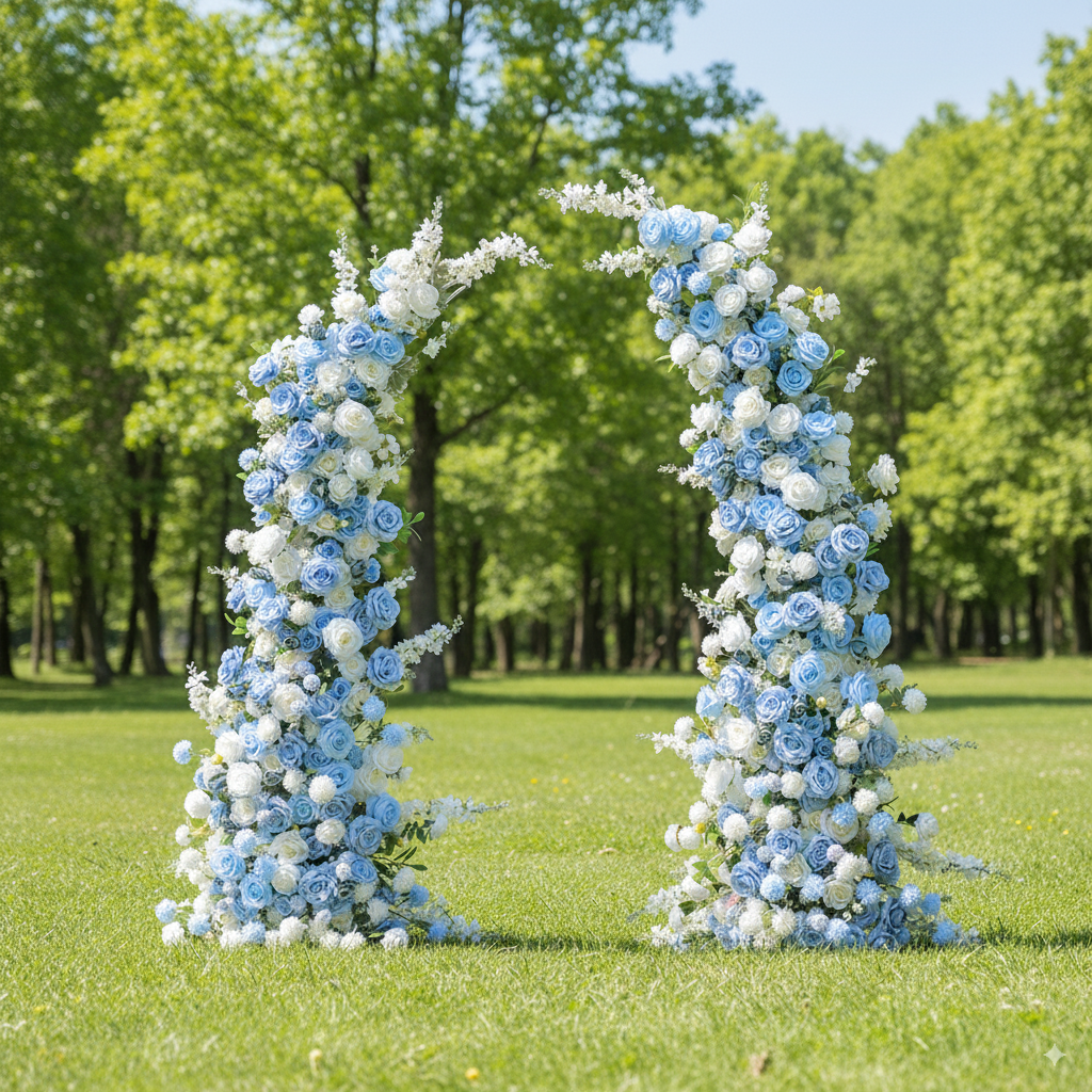 Arche florale élégante en forme de lune pour cérémonie de mariage - Arche de fleurs artificielles pour mariages, événements et occasions spéciales