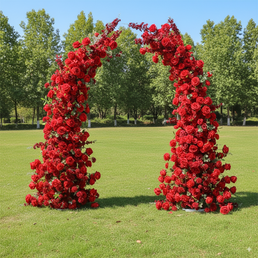 Arche florale élégante en forme de lune pour cérémonie de mariage - Arche de fleurs artificielles pour mariages, événements et occasions spéciales
