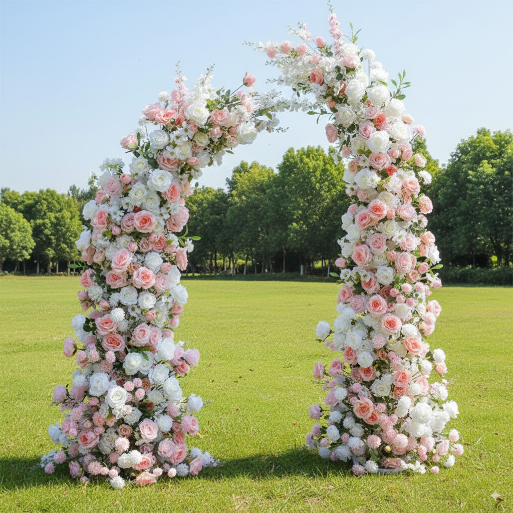 Arche florale élégante en forme de lune pour cérémonie de mariage - Arche de fleurs artificielles pour mariages, événements et occasions spéciales