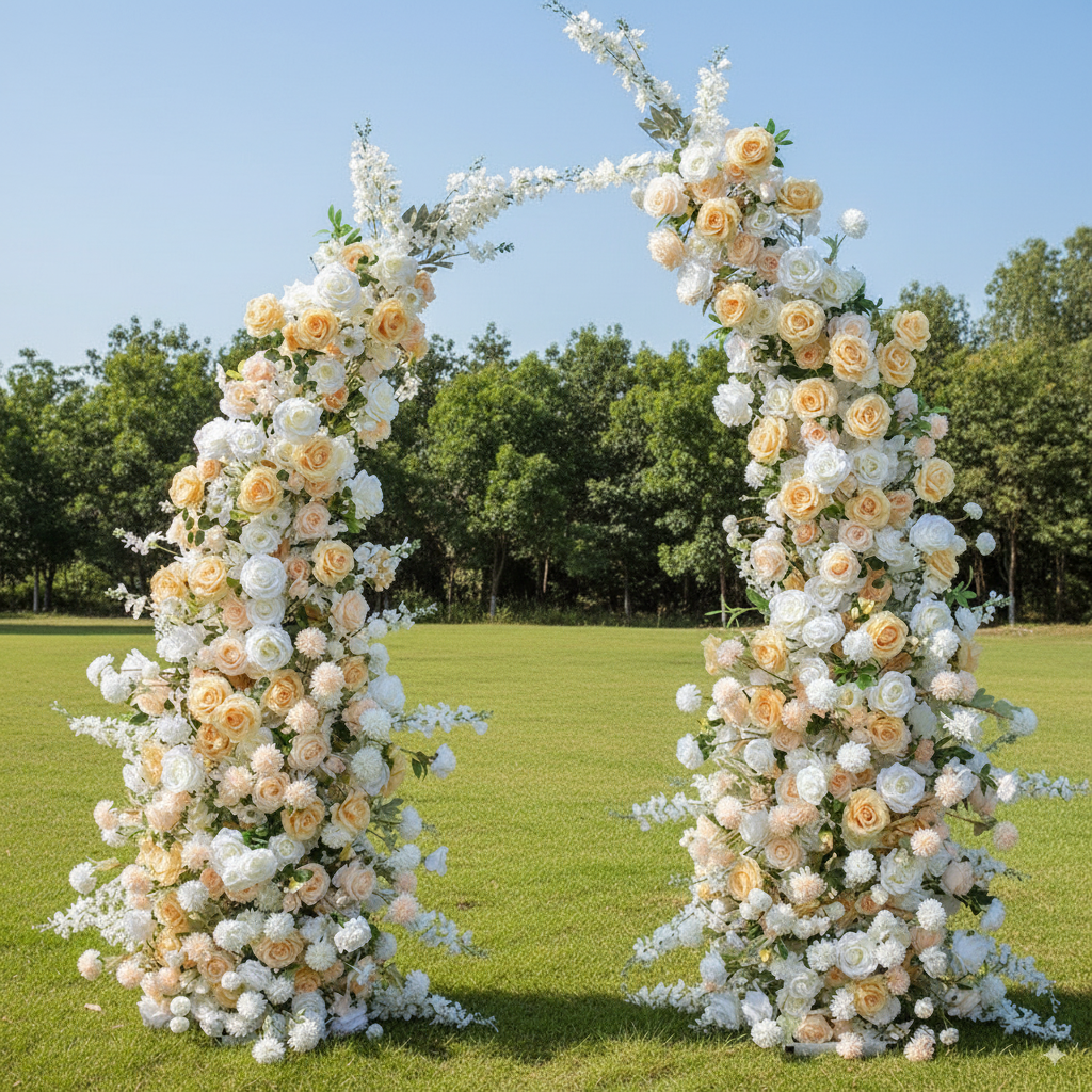 Arche florale élégante en forme de lune pour cérémonie de mariage - Arche de fleurs artificielles pour mariages, événements et occasions spéciales