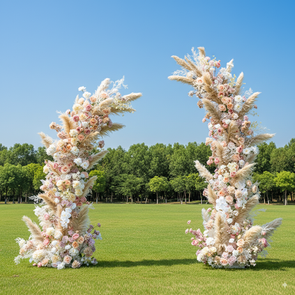 Eleganter Blumenbogen in Mondform für die Hochzeitszeremonie – Künstlicher Blumenbogen für Hochzeiten, Veranstaltungen und besondere Anlässe