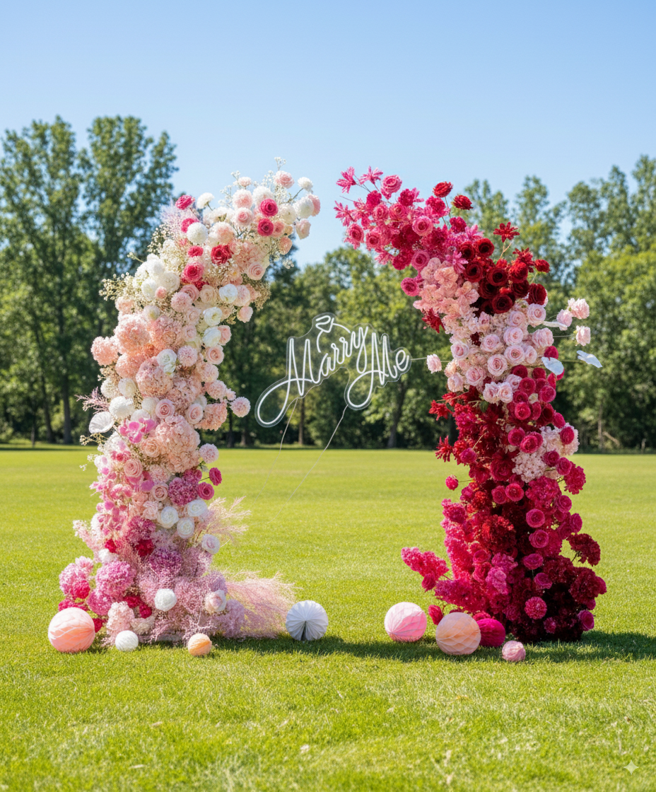 Eleganter Blumenbogen in Mondform für die Hochzeitszeremonie – Künstlicher Blumenbogen für Hochzeiten, Veranstaltungen und besondere Anlässe