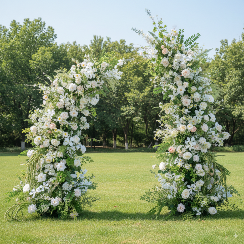 Eleganter Blumenbogen in Mondform für die Hochzeitszeremonie – Künstlicher Blumenbogen für Hochzeiten, Veranstaltungen und besondere Anlässe