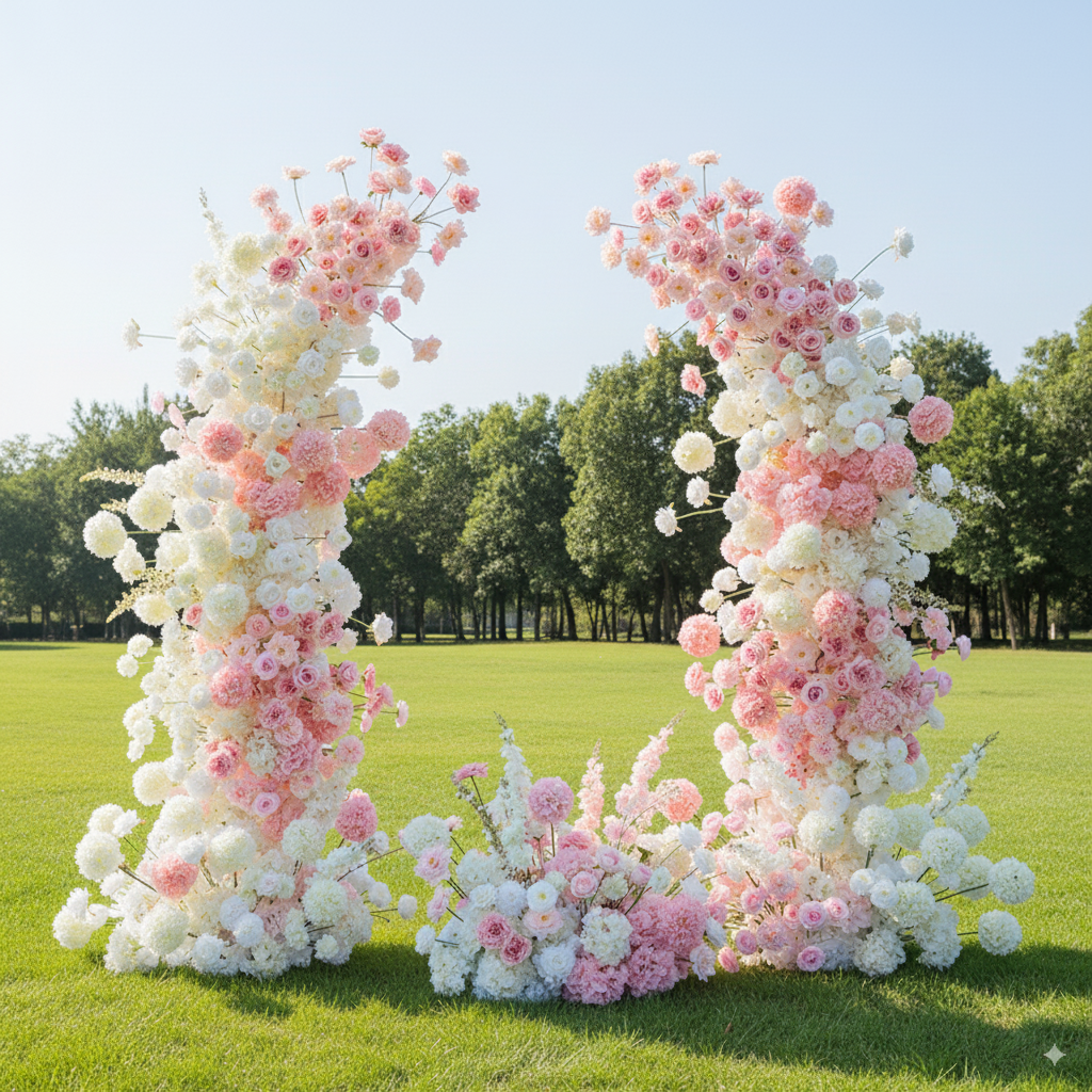 Eleganter Blumenbogen in Mondform für die Hochzeitszeremonie – Künstlicher Blumenbogen für Hochzeiten, Veranstaltungen und besondere Anlässe