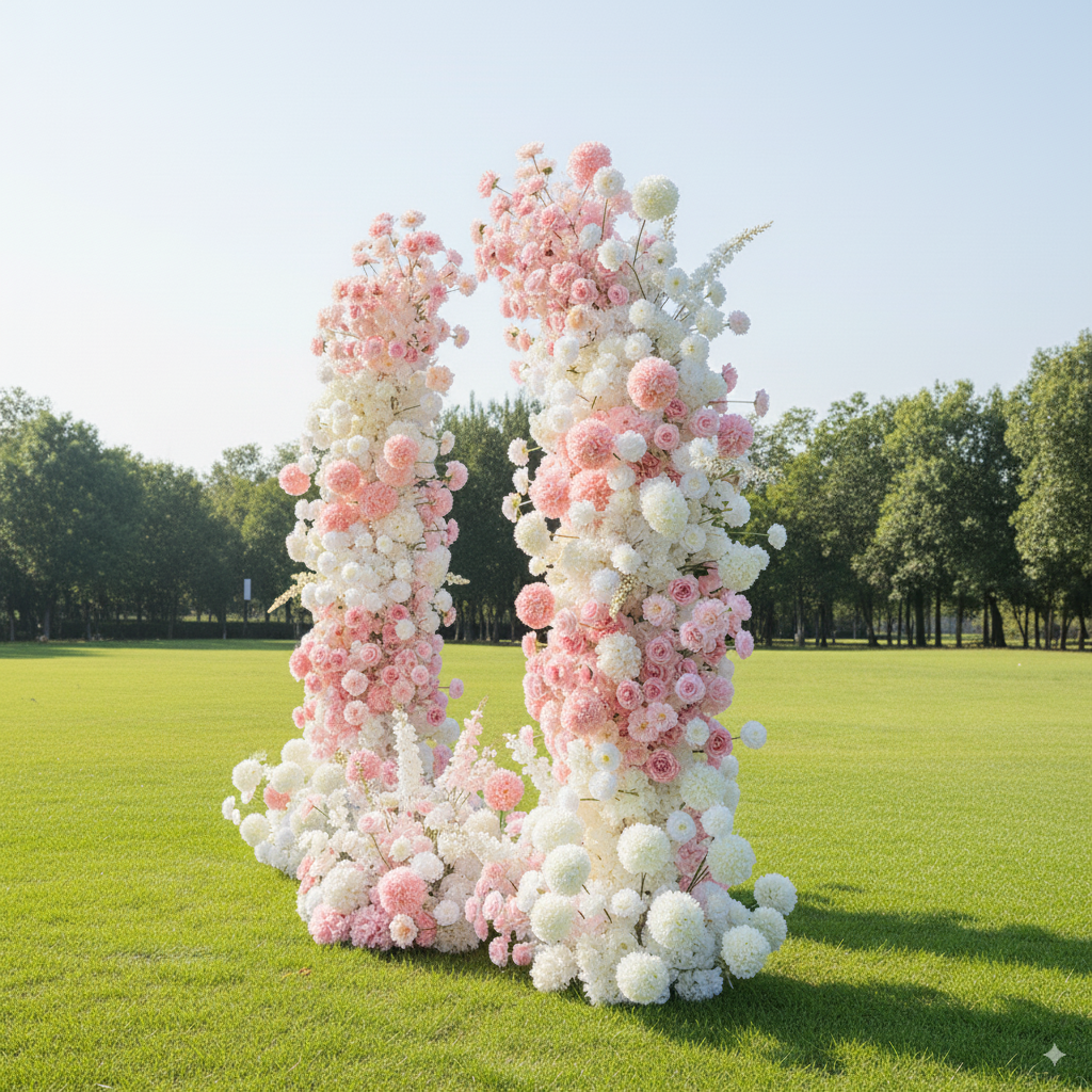 Eleganter Blumenbogen in Mondform für die Hochzeitszeremonie – Künstlicher Blumenbogen für Hochzeiten, Veranstaltungen und besondere Anlässe