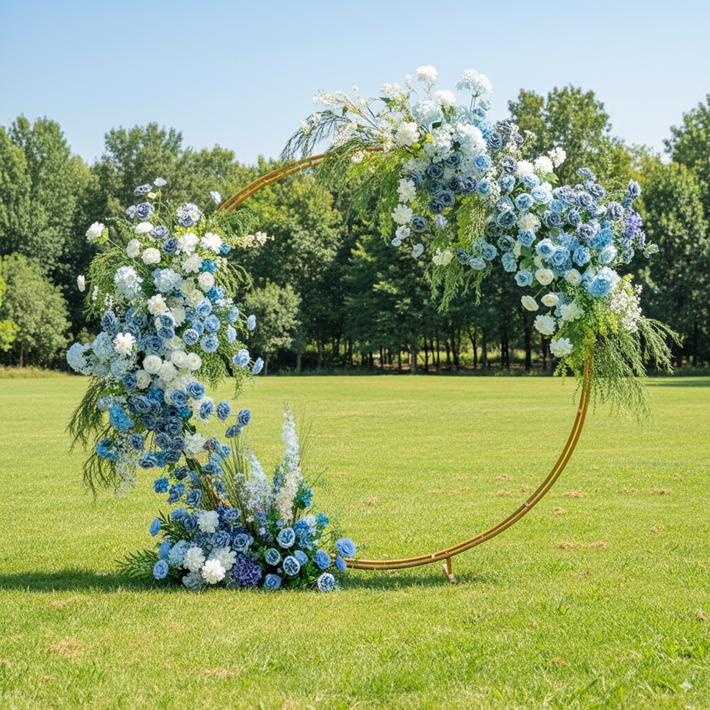 ブルーサークルエレガントムーンシェイプウェディングセレモニーフローラルアーチ - 結婚式、イベント、特別な occasion のための人工花アーチ VA-311