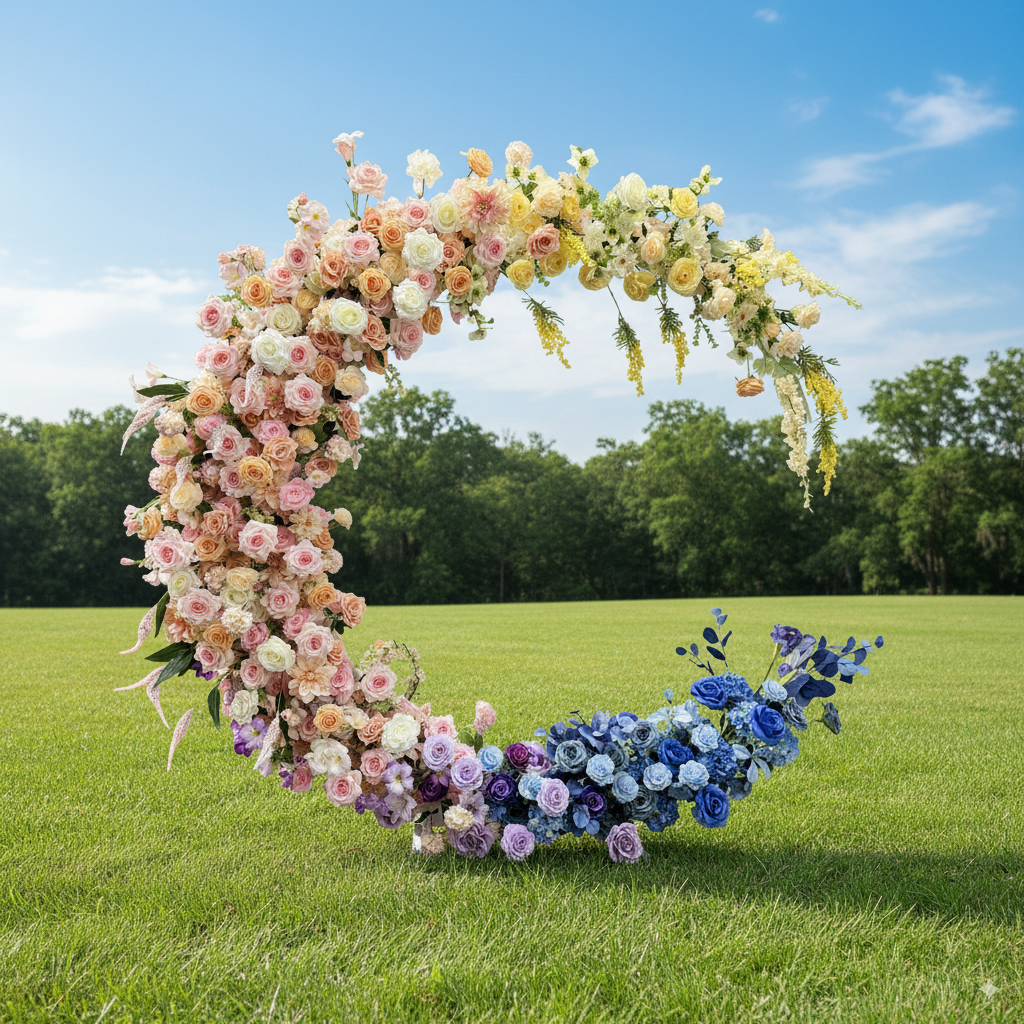 6.5 x 6.5 ft エレガントな人工花 魅惑のフローラルアーチ: 色と優雅さの万華鏡 VA-363