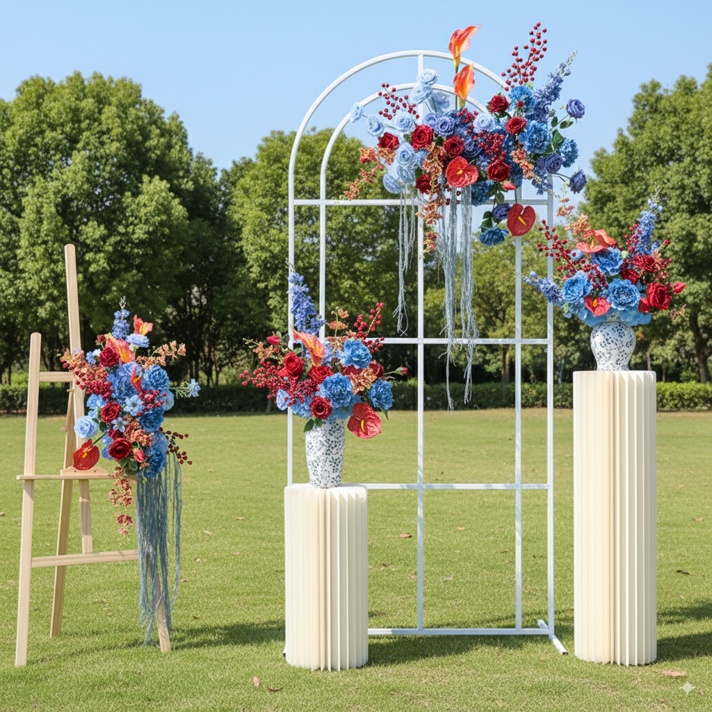 Arco Floral de Champagne y Centros de Mesa, Fondo Artificial para Bodas, Decoración para Fiesta de Compromiso, Señalización para Eventos FA-206