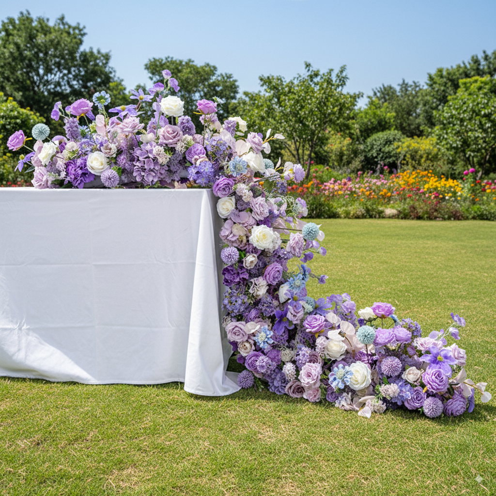 Lavender and Purple Floral Wedding Table Runner, Artificial Flower Arrangement, Reception Decor & Event Display FA-218