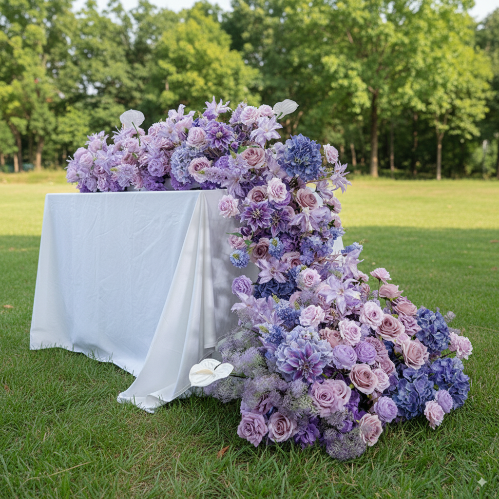 Lavender and Purple Bellflower Wedding Table Runner, Artificial Flower Arrangement, Reception Decor & Event Display FA-224