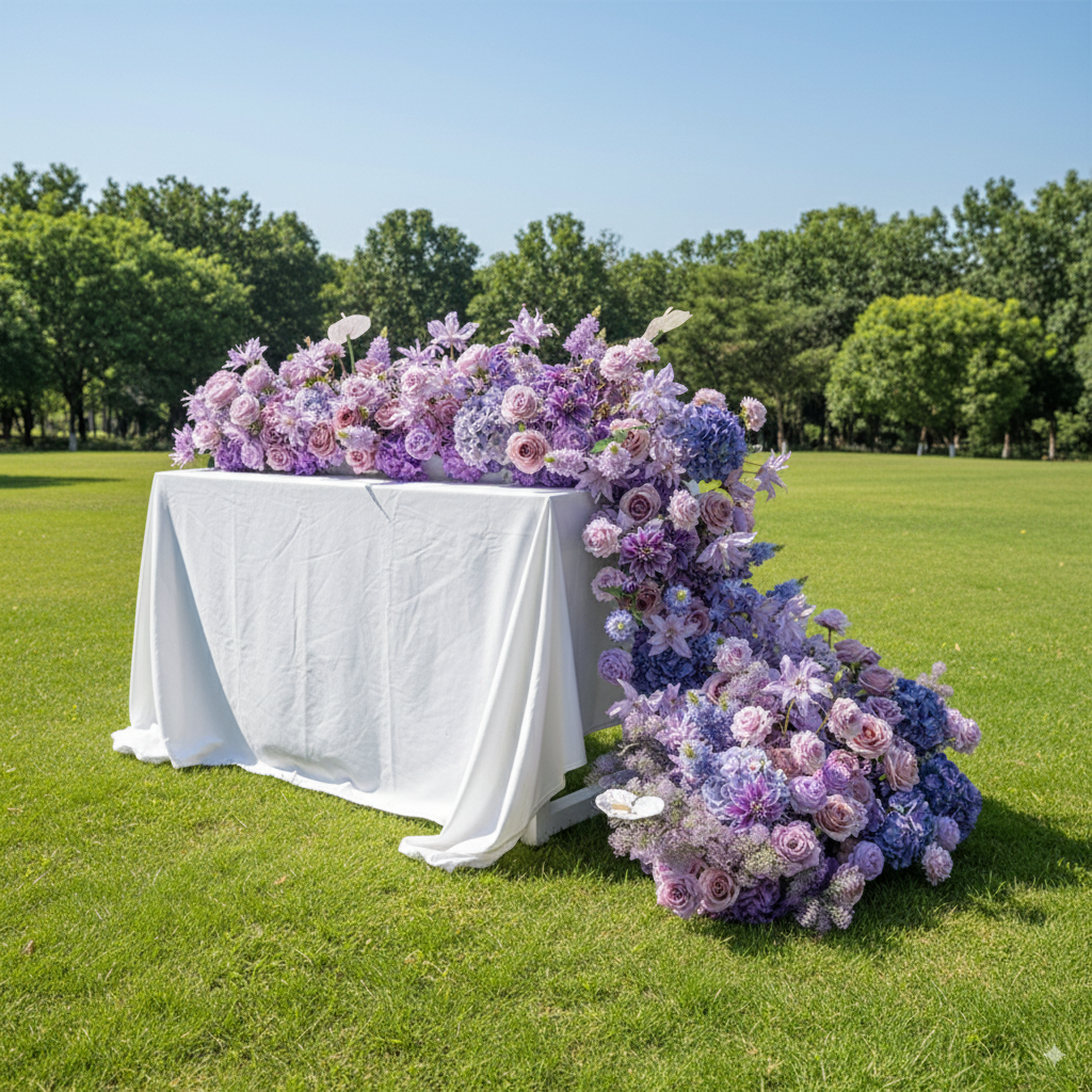 Lavender and Purple Bellflower Wedding Table Runner, Artificial Flower Arrangement, Reception Decor & Event Display FA-224