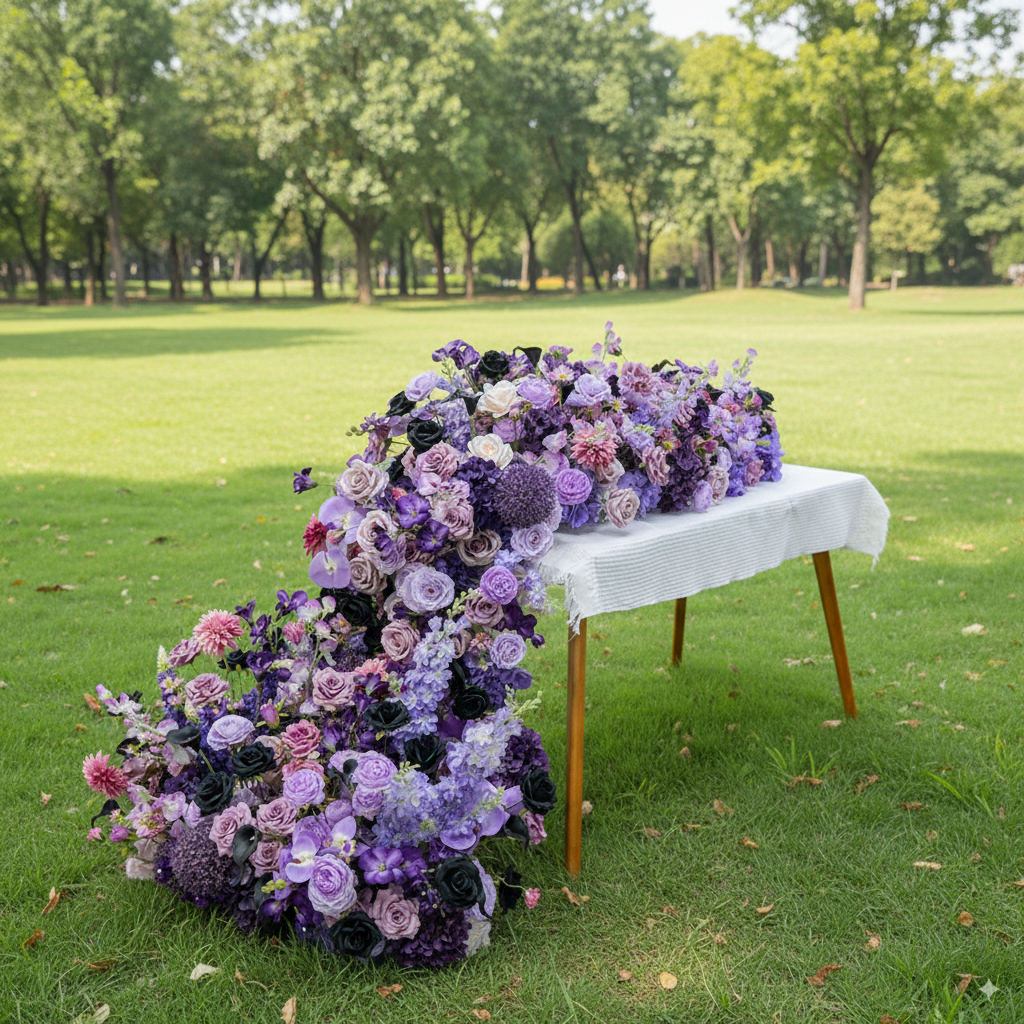 Purple and Lavender Floral Wedding Table Runner, Artificial Flower Arrangement, Reception Decor & Event Display FA-225