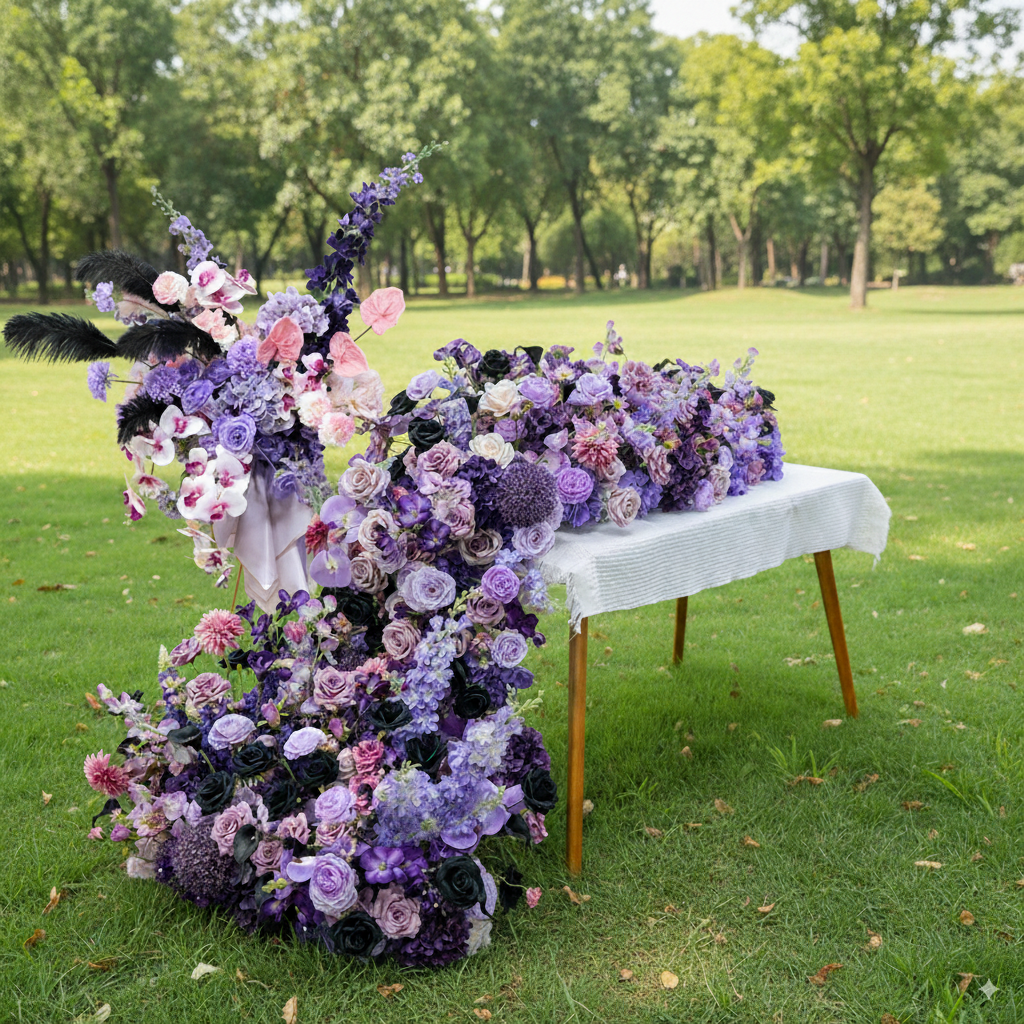 Purple and Lavender Floral Wedding Table Runner, Artificial Flower Arrangement, Reception Decor & Event Display FA-225