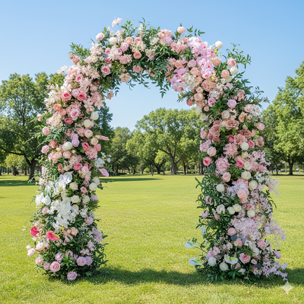 Valar Flower Soft Blush Floral Arch – Faux Rose Arch Frame for Wedding Aisle Entrance VA-376