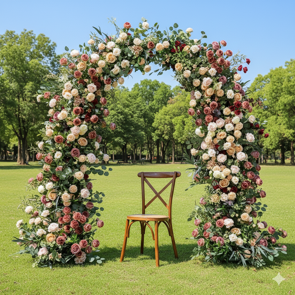 Valar Flower Soft Blush Floral Arch – Faux Rose Arch Frame for Wedding Aisle Entrance VA-376