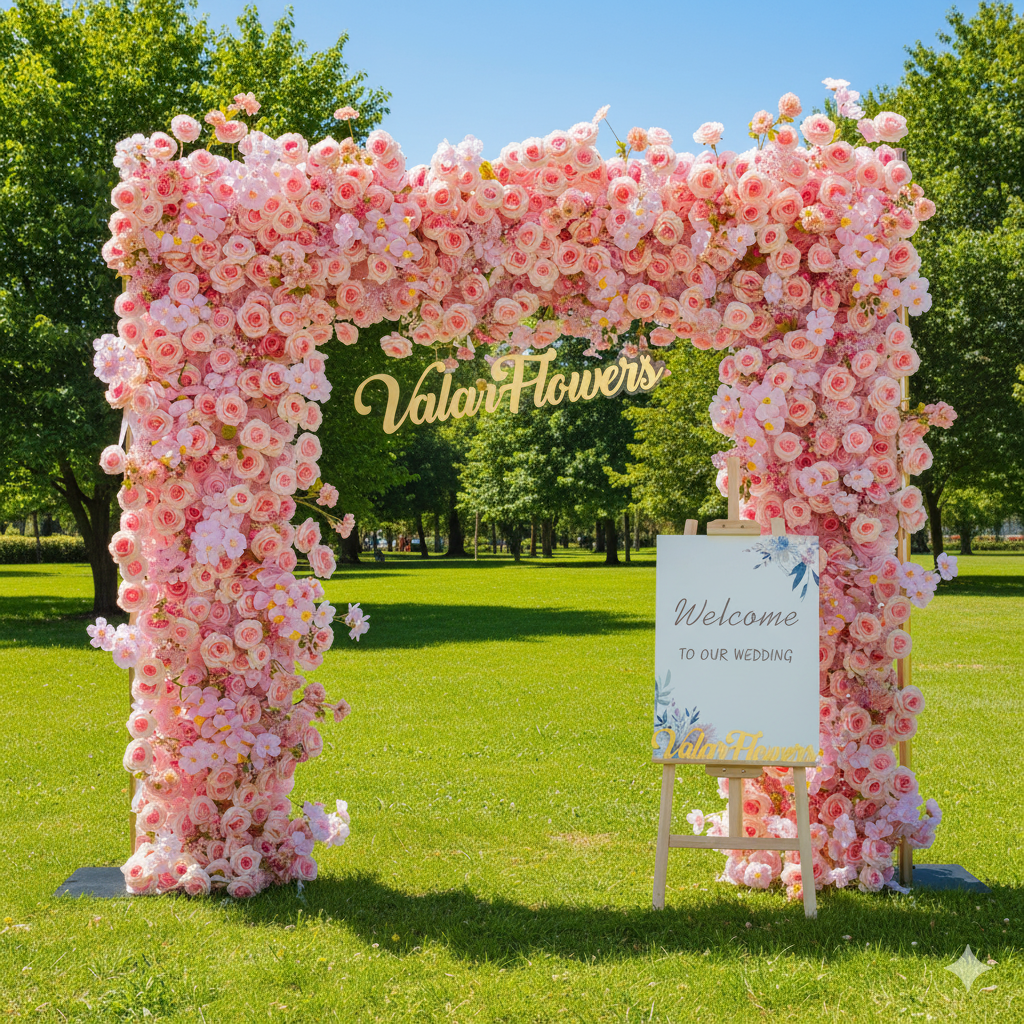 Valar Pink Rose Floral Arch, Artificial Backdrop, Romantic Wedding Ceremony Decor, Elegant Event Photography Prop VA-352