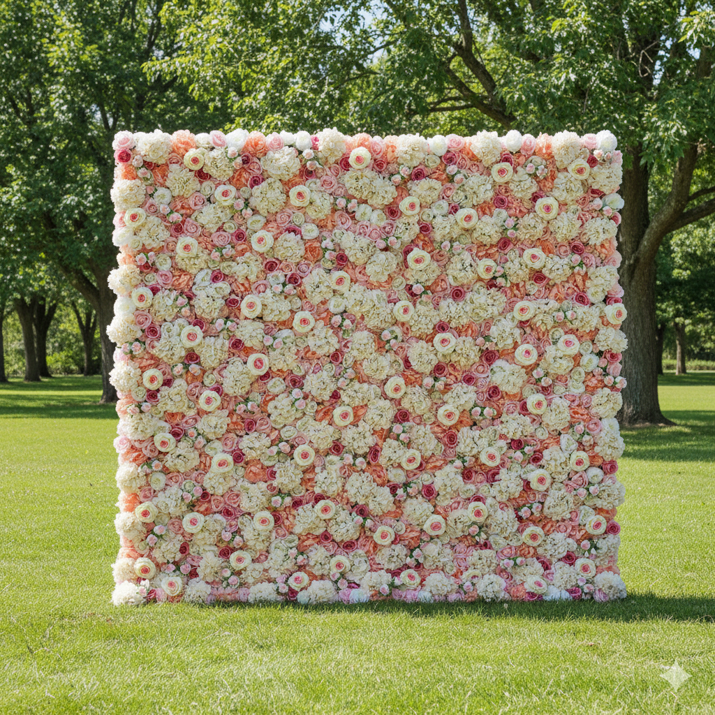 Valar Flowers Roll Up Fabric Artificial Sage Indian Red Core and Rose Taupe, Light Brown Floral Wall Wedding Backdrop, Floral Party Decor, Event Photography-VF-075