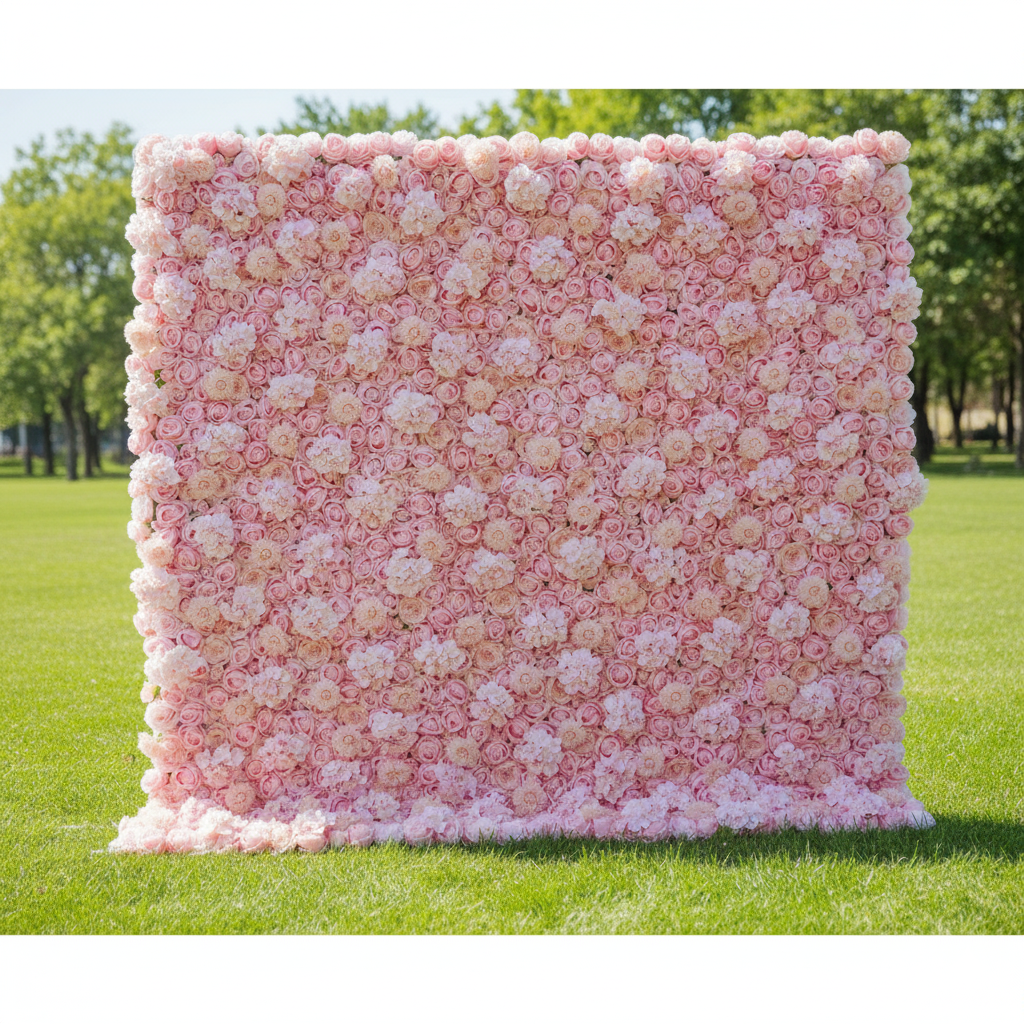 Valar Flowers Roll Up Fabric Artificial Rosy Brown Floral Wall Wedding Backdrop, Decoración Floral para Fiestas, Fotografía de Eventos-VF-077
