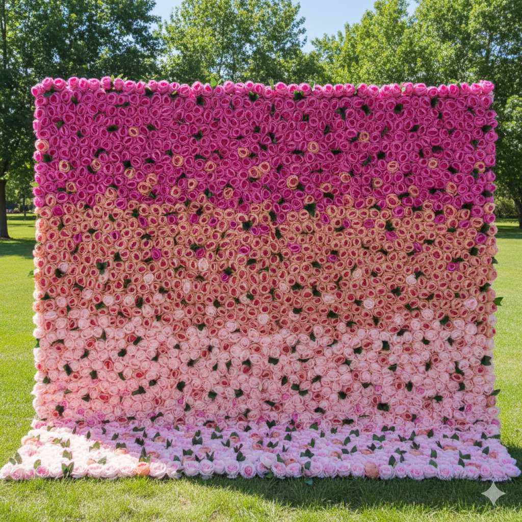 Valar Flowers Roll Up Fabric Artificial Ramp Purple to Pink Wall Wedding Backdrop, Floral Party Decor, Event Photography-VF-087