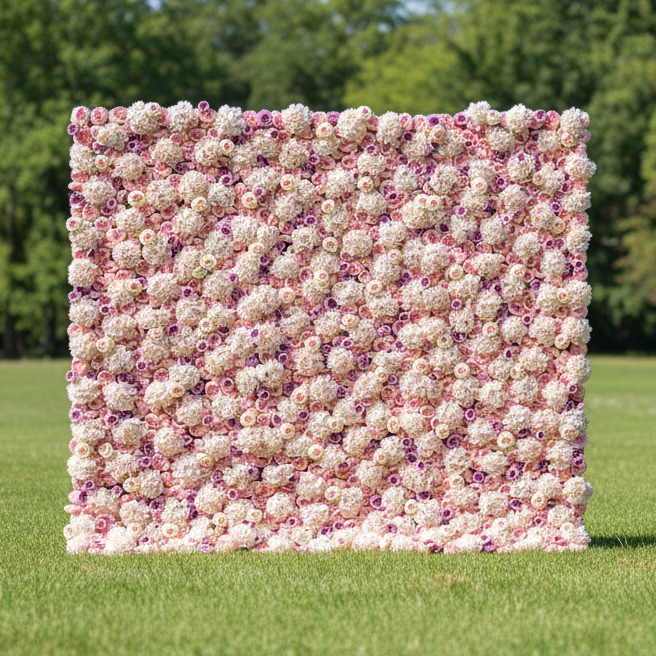 Valar Flowers Roll Up Fabric Artificial Flower Wall Wedding Backdrop, Floral Party Decor, Event Photography-VF-101