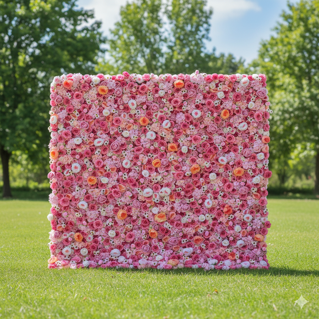 Valar Flowers Roll Up Fabric Artificial Flower Wall Wedding Backdrop, Floral Party Decor, Event Photography-VF-122