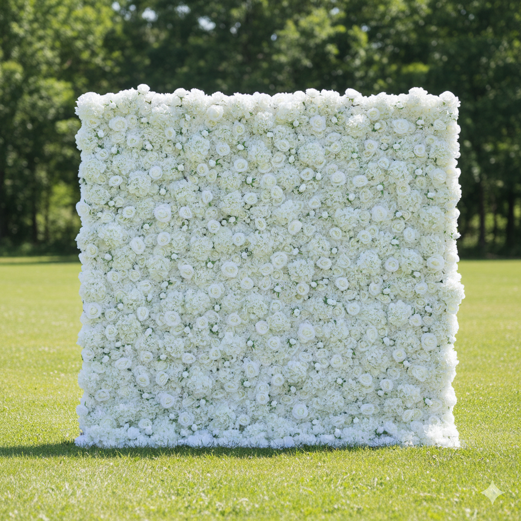 3D White Rose Roll-Up Flower Wall Backdrop for Wedding & Party Celebration Decor VF-157