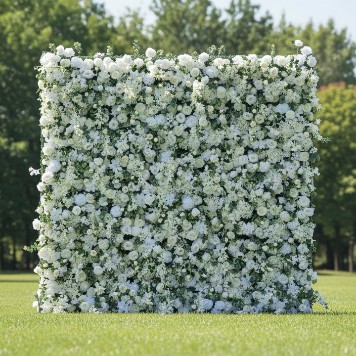 Valar Flowers Ethereal White Floral Wall with Soft Green Accents: Perfect for Elegant Events & Celebrations-VF-201