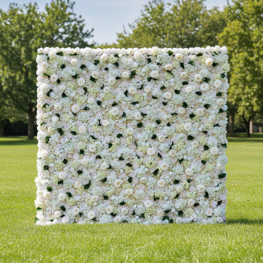 Valar Flowers Presenta: Elegancia Marfil – Una Majestuosa Sinfonía de Rosas en una Pared de Flores de Tela Artificial-VF-212