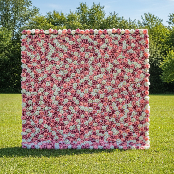 Valar Flowers Presents: Blush and Whisper – A Dreamy Assembly of Light Pink & Cream Fabric Roses – Perfect Floral Wall for Weddings, Events & Elegant Interior Decor.-VF-216