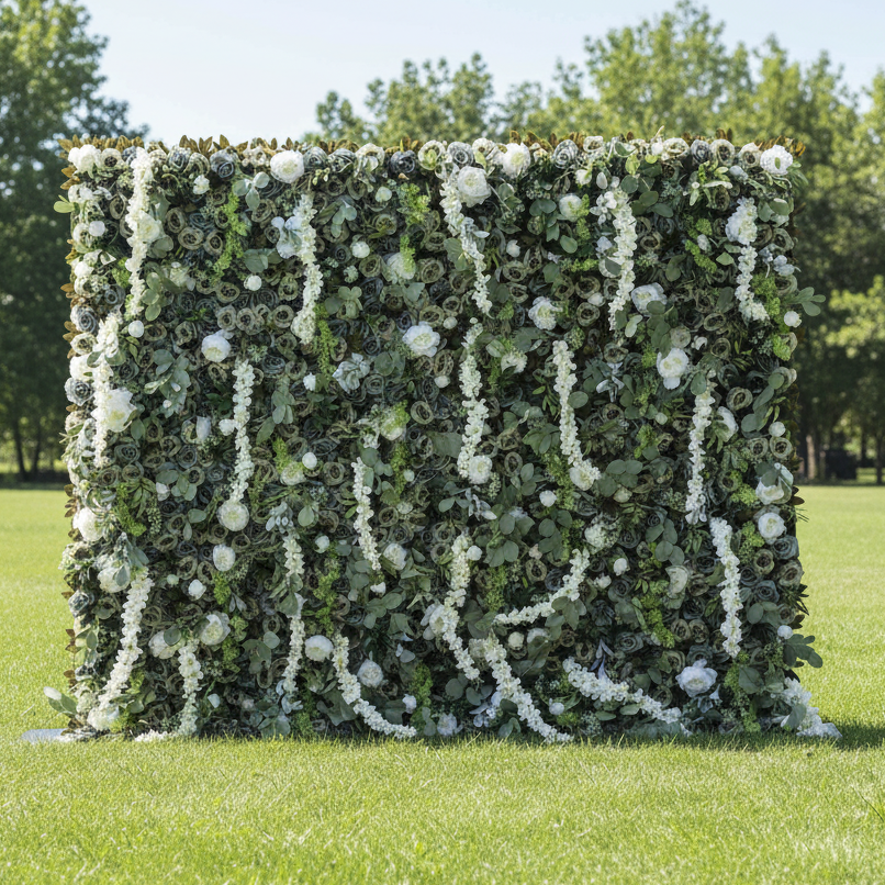 Valar Flower Verdant Elysium – A Lush Blend of Green Foliage & Cascading White Blossoms – The Quintessential Nature-Inspired Wall for Garden Parties, Eco-Themed Events & Green Interiors-VF-222-2