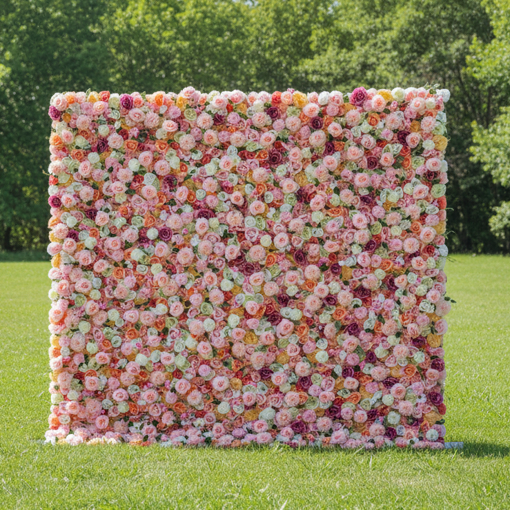 Valar Flowers Roll Up Artificial Flower Wall Backdrop Garden of Dreams: Pastel Rose Symphony - From Radiant Celebrations to Zen Retreats-VF-228