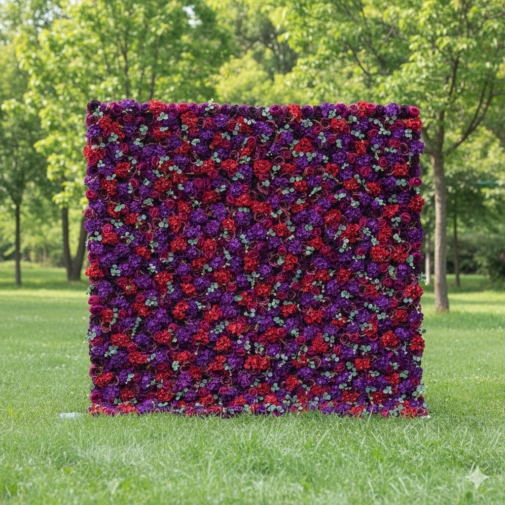 Valar Flowers Roll Up Artificial Flower Wall Backdrop: Enchanted Twilight - Dive into a Dreamy Duet of Passion and Mystery-VF-237