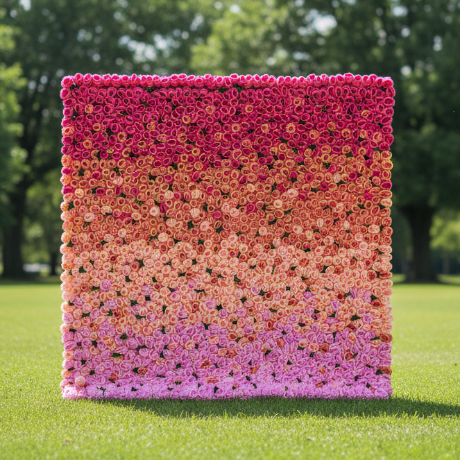 Valar Flowers Roll Up Artificial Flower Wall Backdrop: Radiant Rose Gradient - A Passionate Palette from Vivid to Delicate-VF-239