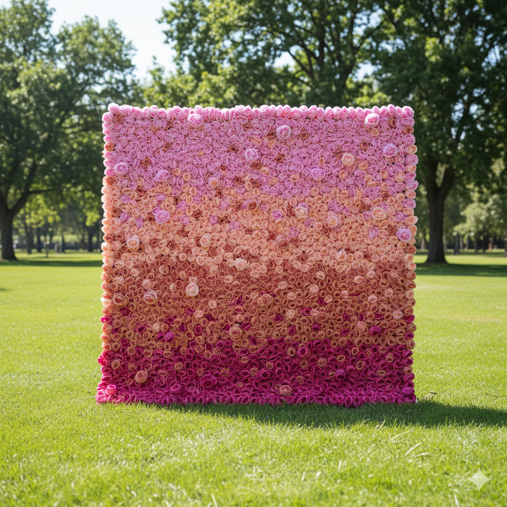 Valar Flowers Roll Up Artificial Flower Wall Backdrop: Radiant Rose Gradient - A Passionate Palette from Vivid to Delicate-VF-239-2