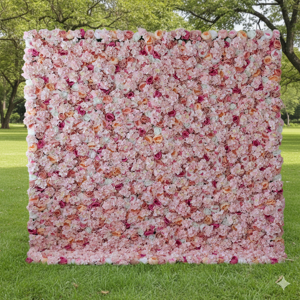 ValarFlowers Artificial Floral Wall Backdrop: Paraíso Rosa - Un Mar Encantador de Suavidad-VF-244