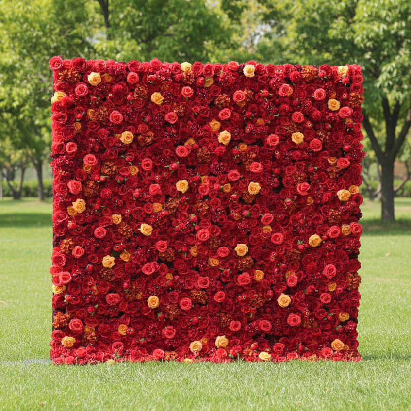 ValarFlower Artificial Floral Wall Backdrop: Radiant Red Resplendence - The Passionate Pinnacle of Floral Elegance-VF-245